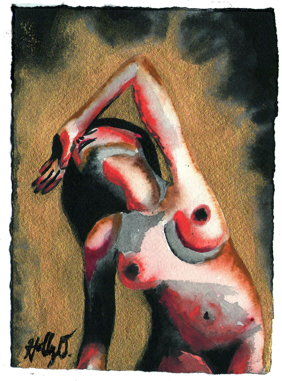 Living Color #6, 5x7 2018 <br>watercolor, ink on paper